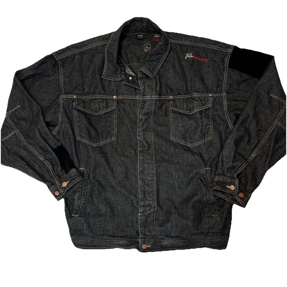 Vintage FUBU Jeans Denim Jacket Men's Size 2XL Black Hip Hop Oversized Retro